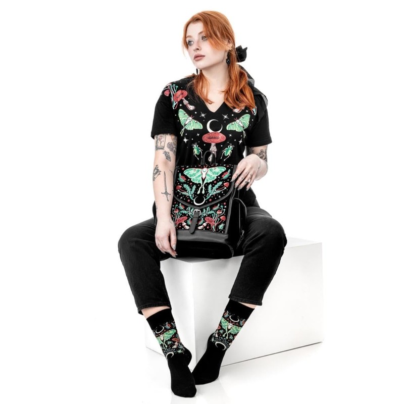 Restyle Autumnal Equinox Backpack Gothic Moth Mushroom Embroidered Bag