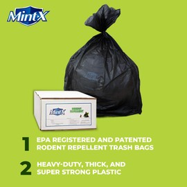 Mint-X - MX4048HD B16 Rodent Repellent Trash Bag, 0.630 Mil, Hi-Density, Star Seal, 48" Height x 40" Length, 45 Gallon, Black (Pack of 250)