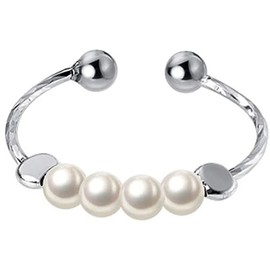 Dainty Pearl Sterling Silver Open Staking Ring for Women Girls Elegant Ball Beads Adjustable Statement Promise Eternity Wedding Rings Tail Finger Band Cute Jewelry Gifts BFF