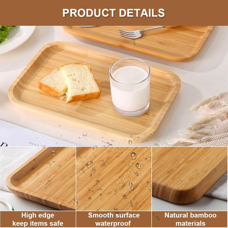Holztablett Rechteckig, 25×14×2cm Tablett Holz, Dekotablett Holz, Bamboo Rectangular Tray,