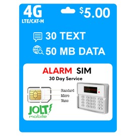 Jolt Mobile $5 AT&T 4G LTE Alarm SIM Card for GSM Business-Office-Home Security Burglar Anti-Theft Alarm System & Monitoring - Triple Cut SIM