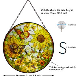 ZUSANG Butterfly Stained Glass Window Hanging, Sunflower Suncatchers for Windows, Butterfly Wall Art Gifts for Women, Moms, Teachers