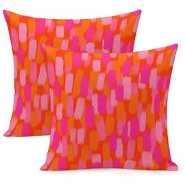 Set of 2 Abstract Retro 70s Pink Orange Paint Brush Throw Pillow Covers 18"X18" Aesthetic Throw Pillowcase Home Decor Living Room Cozy Cushion Cover for Bed Couch Sofa Trendy Funky Dormitory College