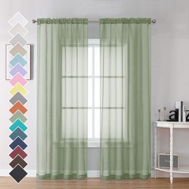 OVZME Bedroom Curtains 2 Panel Sets 84" Inch Length - Transparent Light Weight Soft Window Treatment Panels for Study Room/Living Room/Guest Room, Sage Green, Per Panel W42 X L84 inches