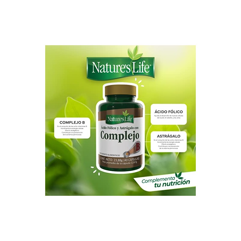 Nature's Life - Complejo B con Ácido Fólico y Astrágalo