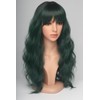 24 Inch Forest Green Wavy Wig with Bangs, Heat Resistant
