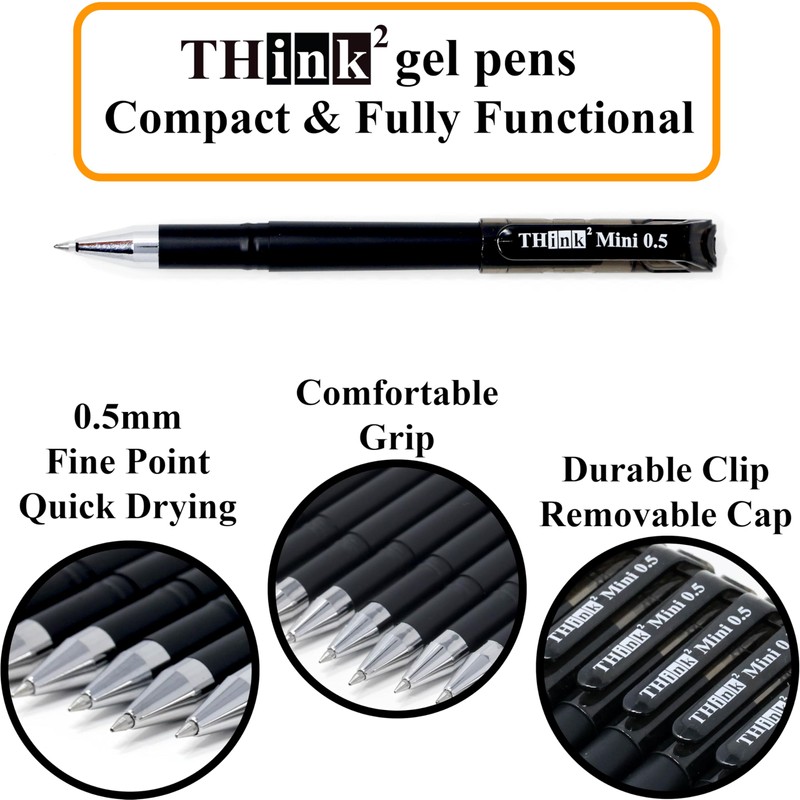 THINK2MASTER [24 Pens - Black Ink Think2 0.5mm Pocketable Mini