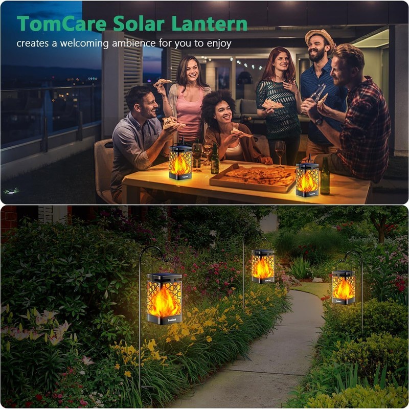 TomCare Solar Lanterns Outdoor Upgraded Flickering Flame Waterproof Hanging Lanterns
