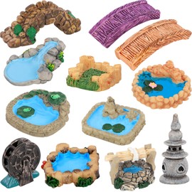 TENALIC 12 Pieces Miniature Garden Accessories, Mini Bridge Lighthouse Water Well Figurines, Micro Landscape Decoration for DIY Craft, Potted Plant Bonsai and Fairy Garden Decor