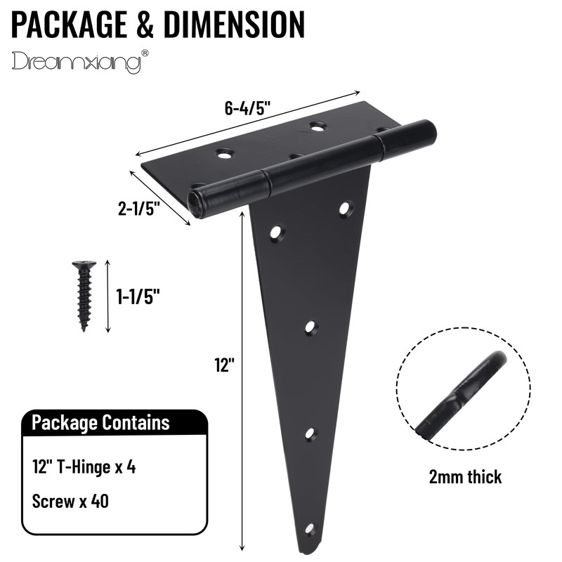 12 Inch T-Strap Gate Hinges, Heavy Duty Shed Barn Door