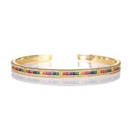 namana Blue Green or Multi Coloured Bangle for Women Cuff Bracelet Silver or Gold for Women with Blue, Green or Multicolor Stones Open Bangle with Gift Box, Brass, Cubic Zirconia