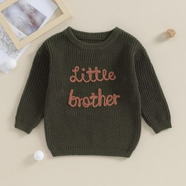 Big Brother Little Brother Matching Sweaters Baby Boy Letter Embroidery Crew Neck Long Sleeve Knitted Pullovers, Army Green, 9-12 Months