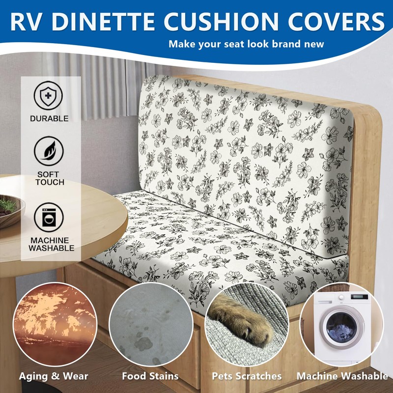 ANARACHON Leather Look RV Camper Dinette Cushion Covers, Washable RV