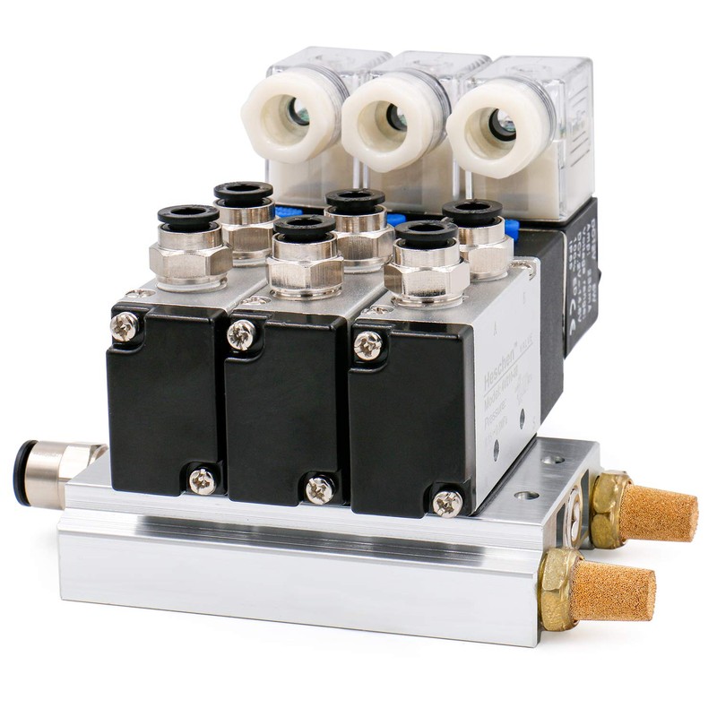 Heschen Electro-Pneumatic Triple Solenoid Valve, 4V210-08, DC 12V, PT1/4 5-Way