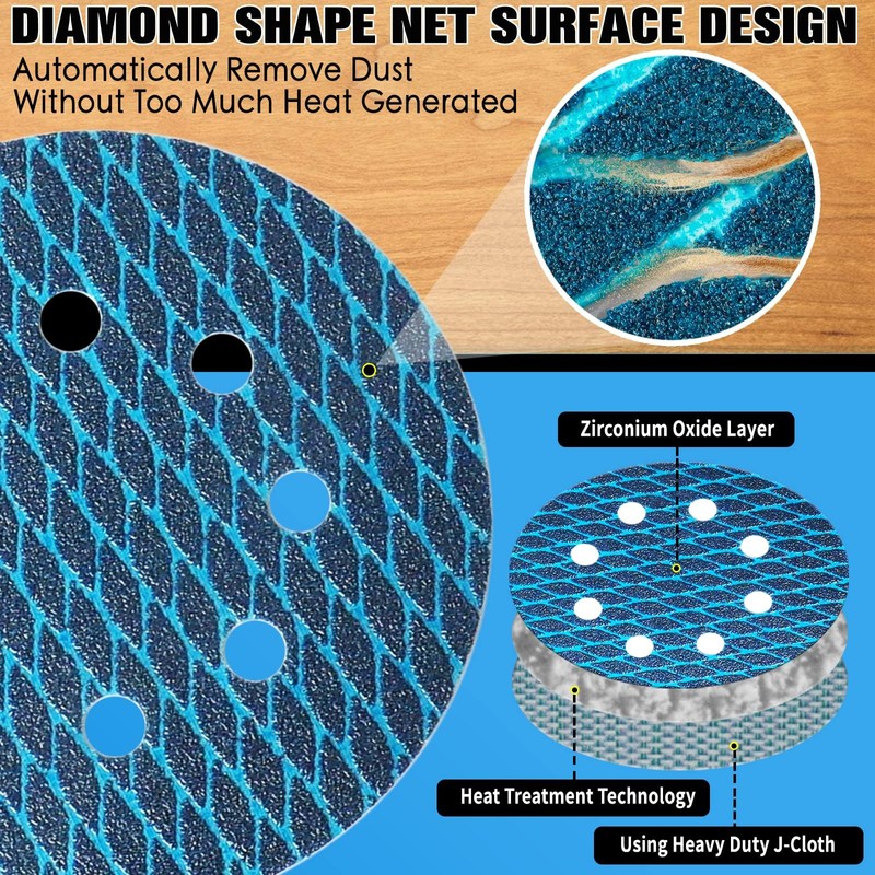 5 Inch 8 Hole Diamond Shape Sanding Discs，40 Grit, 50
