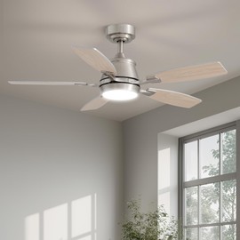 LUDOMIDE 42" Ceiling Fan with Light, Modern Low Profile Ceiling Fan with Light, DC Reversible Motor, Smart APP & Remote Control, Whisper Quiet, Dimmable LED for Bedroom/Living Room