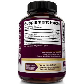 NutriFlair Quercetin 1200mg with Vitamin C and Zinc, 120 Capsules - All-Natural Supplement, Gluten-Free, Soy-Free, Non-GMO, Easy-to-Swallow, 2-Month Supply