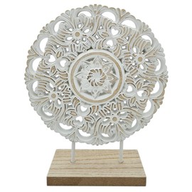 Ornament with Base Stand Wooden Picture Shabby Vintage Floral Pattern Round Diameter 23 cm