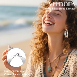 VEEDOFA Silver Hoop Earrings for Women 925 Sterling Silver Earrings Lightweight Hypoallergenic Large Hoops for Women