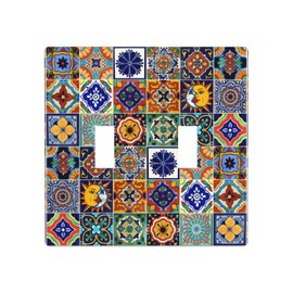Talavera Mexican Tiles Double Gang Toggle Wall Plates Decorate Outlet Covers For Electrical Outlets Switch Plate Decorative Wallplate Plug Cover 4.5 * 4.5 Inches