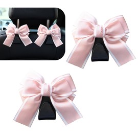 MLY 2 PCS Car Bow Seat Headrest Hook, Cute Creative Hidden Decoration, Multi-Function Hanging Organizer for Backpack Grocery Bag, Universal for Most Cars Portable Storage Accessories (Pink)