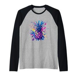 Colorful Hawaii Summer Colorsplash Pineapple Raglan Baseball Tee