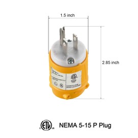 Suplevel Extension Cord Ends Male and Female 5 Set, 15 Amp 125 Volt NEMA 5-15 Heavy Duty Replacement Plug and Connector Set, Industrial Grade 3-Prong Straight Blade Grounding Type, 2P 3W ETL Listed