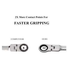 FLZOSPER 11/32‘’ SAE Flex-Head Gear Wrench,Box End Head 72-Tooth Ratcheting Combination Wrench Spanner