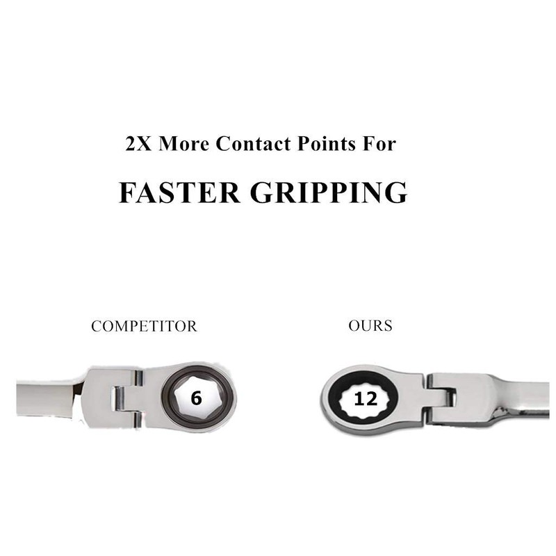 FLZOSPER 11/32‘’ SAE Flex-Head Gear Wrench,Box End Head 72-Tooth Ratcheting