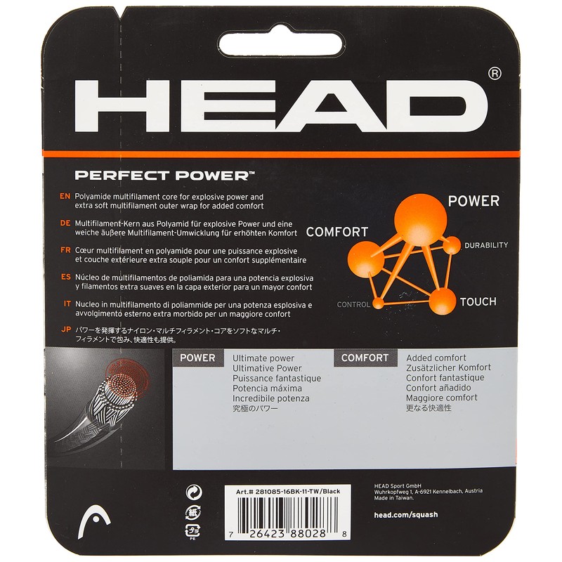 Head Perfect Power Squash Racquet String - Multi-Colour/Black, Size 16