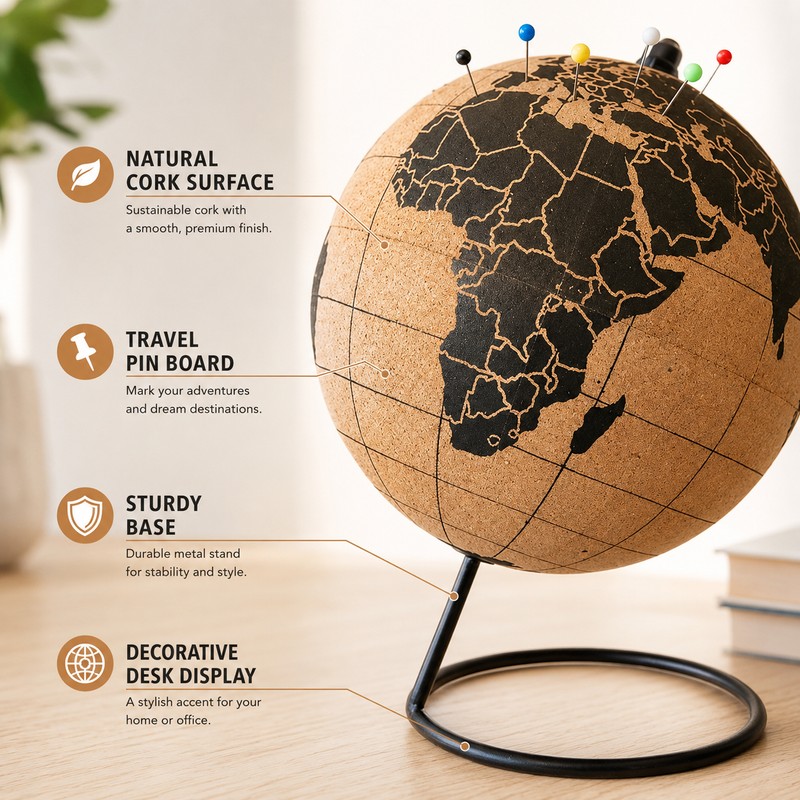 Cork Globe with Push Pins for Travel Memories – 3D