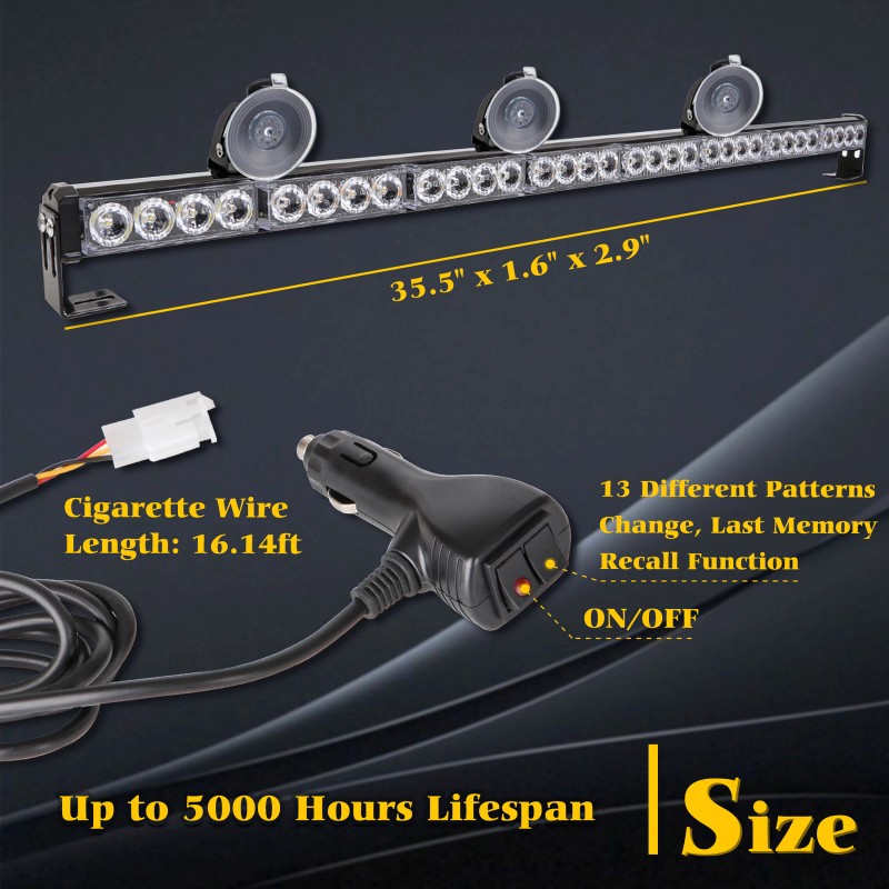 cshauauto 35" LED Emergency Strobe Light Bar Rooftop Warning Traffic