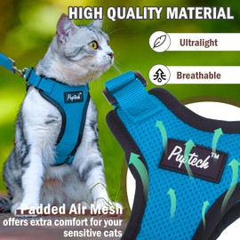 PUPTECK Cat Harness and Leash Set Escape Proof for Walking, Breathable Mash Vest Adjustable Harness for Cats Puppy Small Animals, Reflective at Night, Sky Blue Small