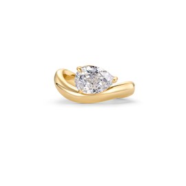 PAVOI 14K Yellow Gold Plated Pear Solitaire Premium Cubic Zirconia Engagement Ring for Women | Trendy Fake Wedding Ring | Wavy Band Promise Ring - Size 5