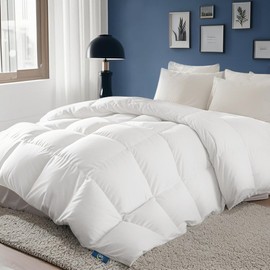 Serta All Season European Down Comforter Queen Size,100% Cotton，600 Fill Power Extra Fluffy, Made in USA, White Down Duvet Insert, Lightweight Medium Warmth, Hotel Style, 90"x90"