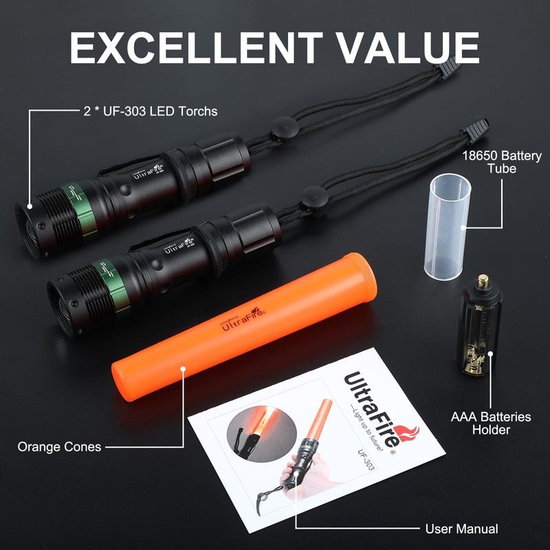 ULTRAFIRE 2pc 11-Inch Signal Traffic Wand Safty LED Flashlight 250