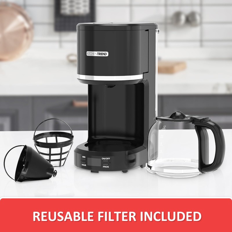 KITCHENTREND 10-Cup Programmable Coffee Maker with Permanent Filter, Removable Water