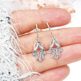 Hamsa Hand Earrings Sterling Silver Hamsa Hand Dangle Earrings