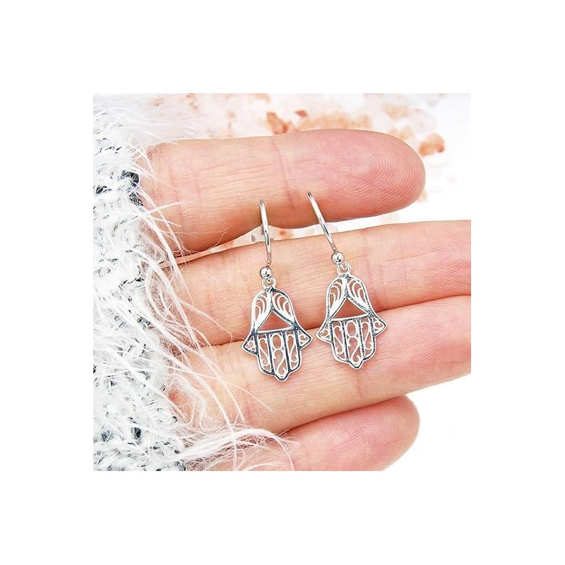Hamsa Hand Earrings Sterling Silver Hamsa Hand Dangle Earrings