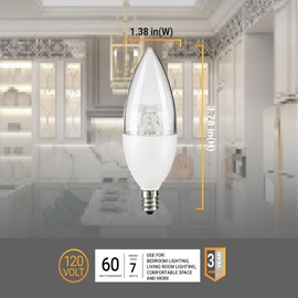 Diodesy- E12 LED Candelabra Bulbs B13 Candle Base Chandelier Light Bulb Dimmable 7W (60W Equivalent) 5000K Bright White 500 Lumens Clear Torpedo Flame Tip Lamp for Ceiling Fan Wall Sconces Pack of 6