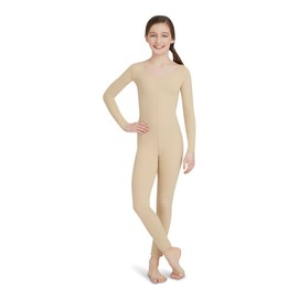 Capezio girls Girls' Team Basic Long Sleeve Unitard athletic leotards, Nude, 10 12 US