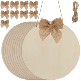 KEILEOHO 10 PCS 12 Inch Wood Circles Rounds with Holes, Unfinished Wood Rounds, Blank Round Wood Circles for Ornaments, Wooden Plaque Disc Cutouts for DIY Projects, Coasters, Wood Burning, Decor