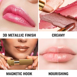 Oulac Nude Lipstick for Women with Metallic 3D Shine Lightweight Hydrating Formula, High Impact Lip Color, Vegan Beauty, Full Coverage Lip Makeup, Christmas Gifts for Women, Pure Envy(07)