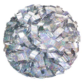 Danzcue - Pompones metálicos para animadoras de 6 pulgadas con mango de bastón, paquete de 2 (tamaño único, plateado holográfico)