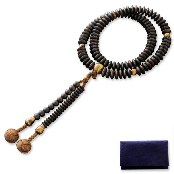 Fighters 仏壇 is, Wrinkle Mala 天台宗 Raw 挽縞 Ebony Tiger Eye with Official (For Men) AAA [Mala Bag Set] SM – 083 Kyoto 念珠
