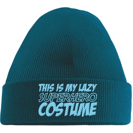 Hippowarehouse This is My Lazy Superhero Costume Embroidered Beanie Hat Blue with Baby Blue Stitch
