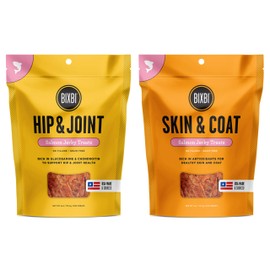 BIXBI Skin & Coat Salmon Jerky Dog Treats, 5 Ounces Hip & Joint Salmon Jerky Dog Treats, 5 Ounces