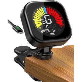 New Bee Guitar Tuner Clip-On Rechargeable with Color Screen 360° Rotatable Acoustic Chromatic Open Tuning for Guitar, Bass, Ukulele, Violin (Black, 1 Pack)