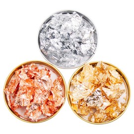 KINNO Resin Gold Foil Fake Flake Copper Foil DIY Craft Painting Decoration Parts (Gold, Silver, Copper) 1.9 x 1.9 x 3.9 inches (4.8 x 4.8 x 10 cm), Each 3g with Tweezers