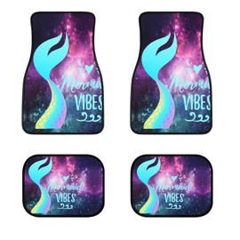 Delerain Mermaid Tail 4-Piece Car Floor Mats Front and Rear Rubber Backing Carpet, Auto Foot Mats All Weather Universal Fit Car Decor Accessories Fit for SUV, Vans, Sedans, Trucks